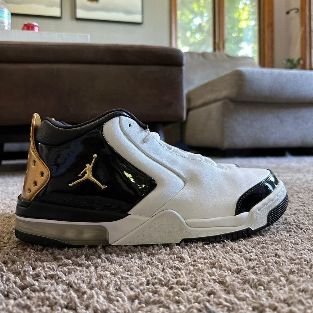 Jordan Big Fund White Black Metallic Gold Basketball Shoes CI2216-100 Mens 11.5
